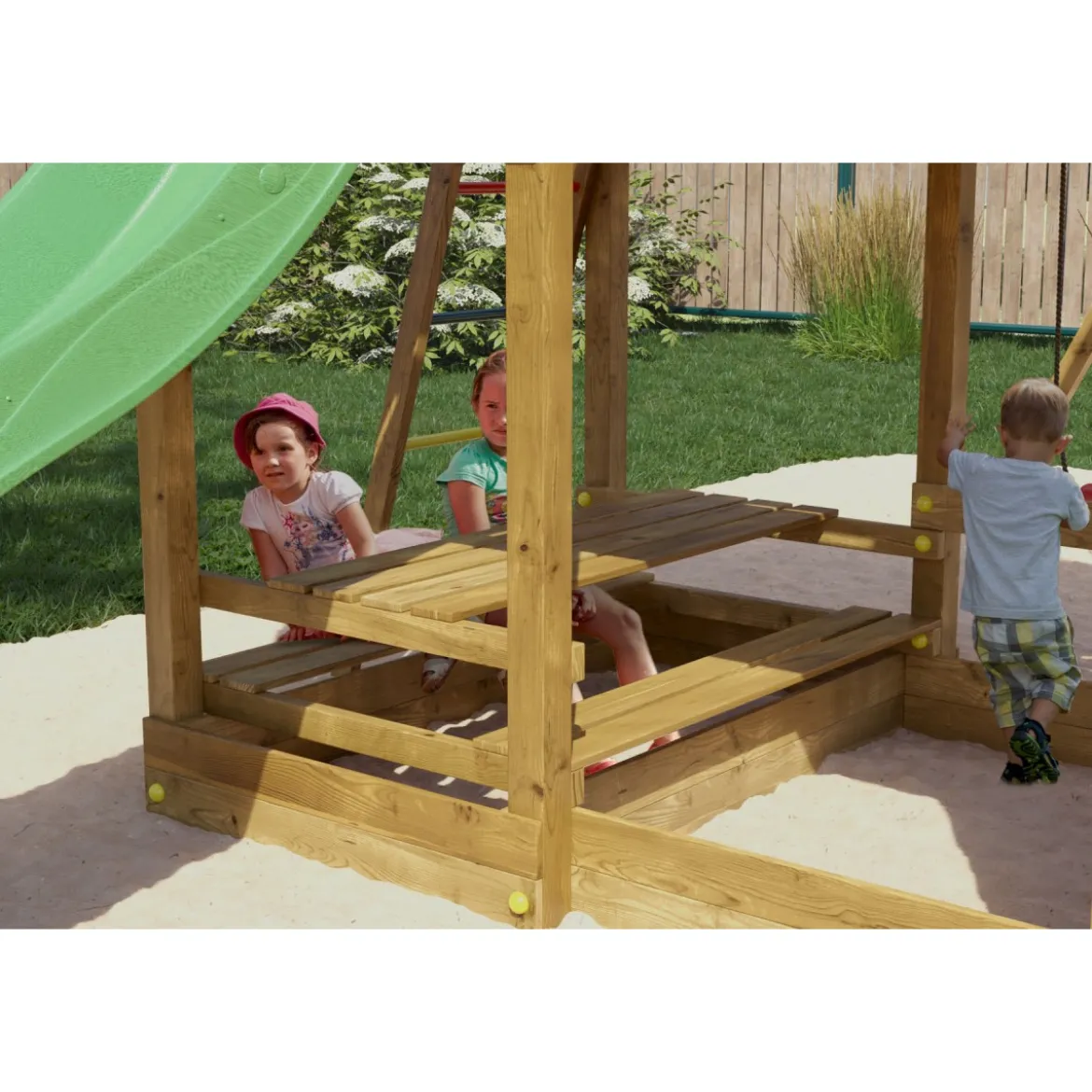 Parco Giochi Giardino in Legno per Bimbi con Altalena Scivolo Torretta