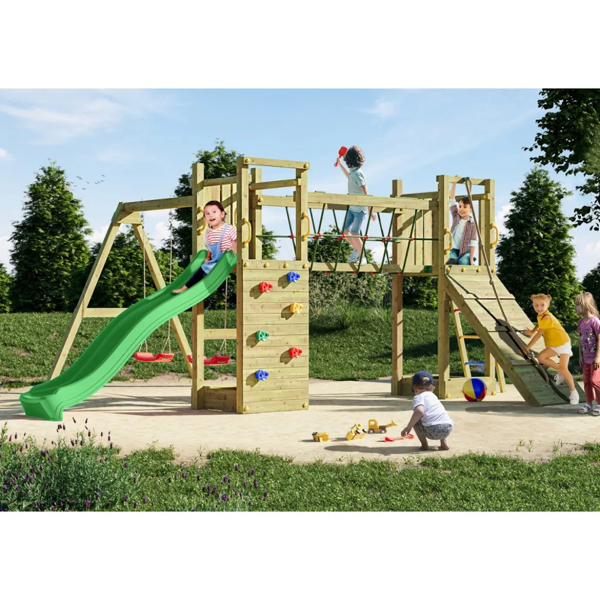 Parco Giochi Giardino per Bimbi Ponte Altalena Scivolo Arrampicata Legno