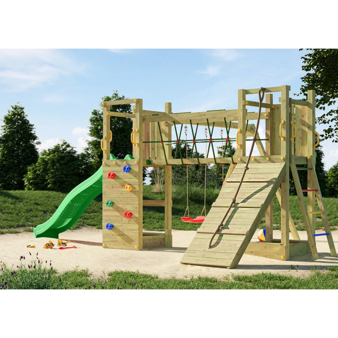 Parco Giochi Giardino per Bimbi Ponte Altalena Scivolo Arrampicata Legno