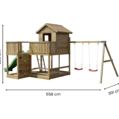 Parco Giochi in Legno Casetta Piattaforme Scivolo Altalena Sabbiera