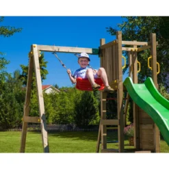 Parco Giochi in Legno con Altalena Arrampicata Scivolo e Sabbiera 290x200x210cm