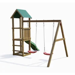 Parco Giochi in Legno con 2 Altalene Scivolo e Sabbiera 310x275x245cm