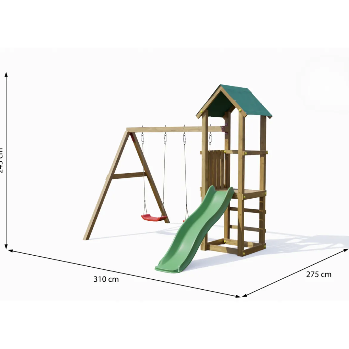 Parco Giochi in Legno con 2 Altalene Scivolo e Sabbiera 310x275x245cm