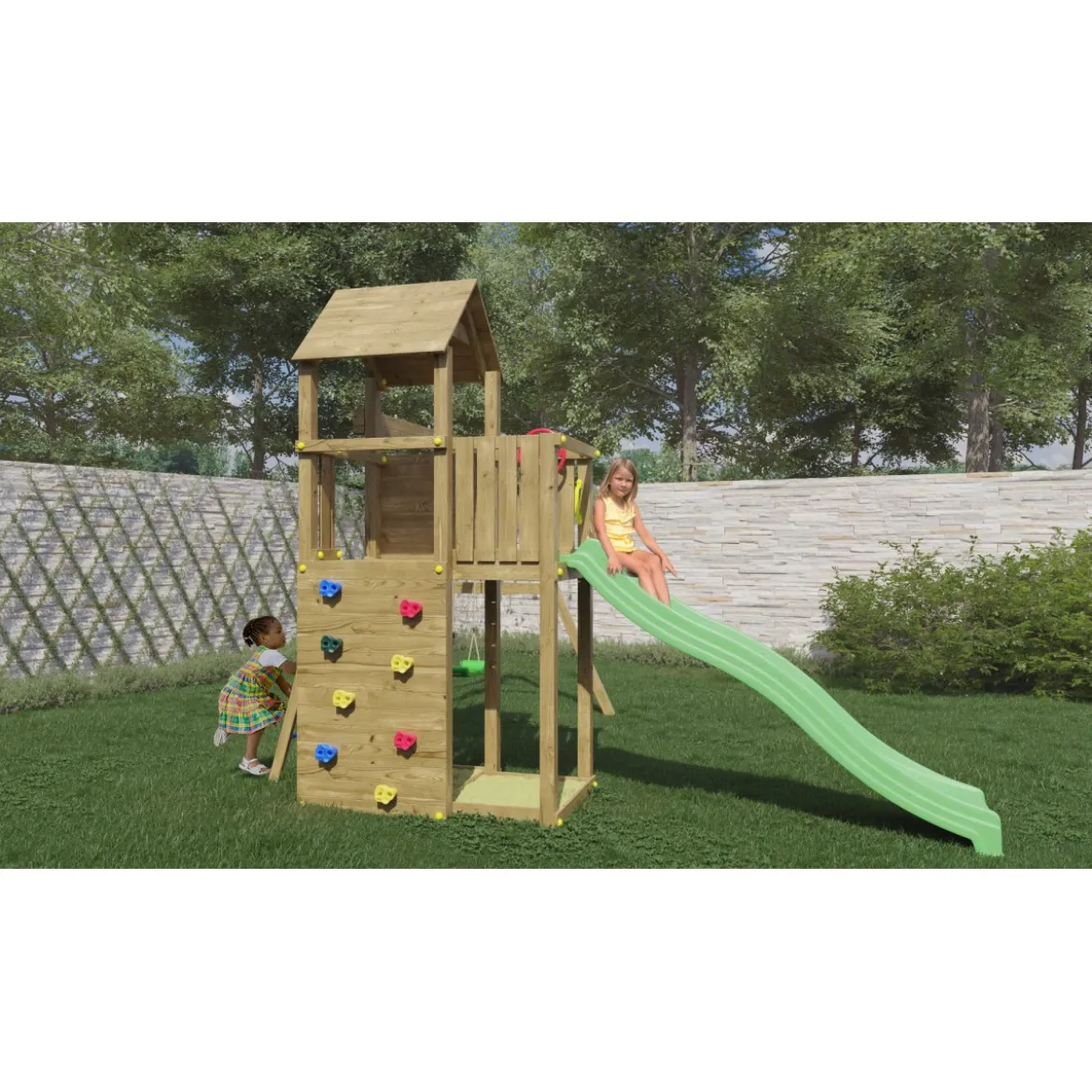 Parco Giochi in Legno per Bimbi da Giardino Altalena Scivolo Arrampicata