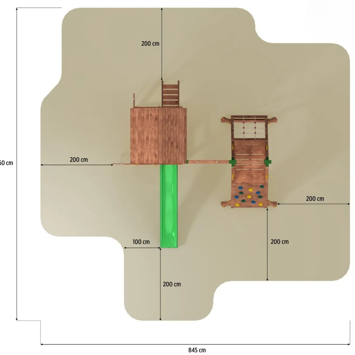 Parco Giochi in Legno Scivolo Sabbiera Corda Arrampicata 560x445x305 cm