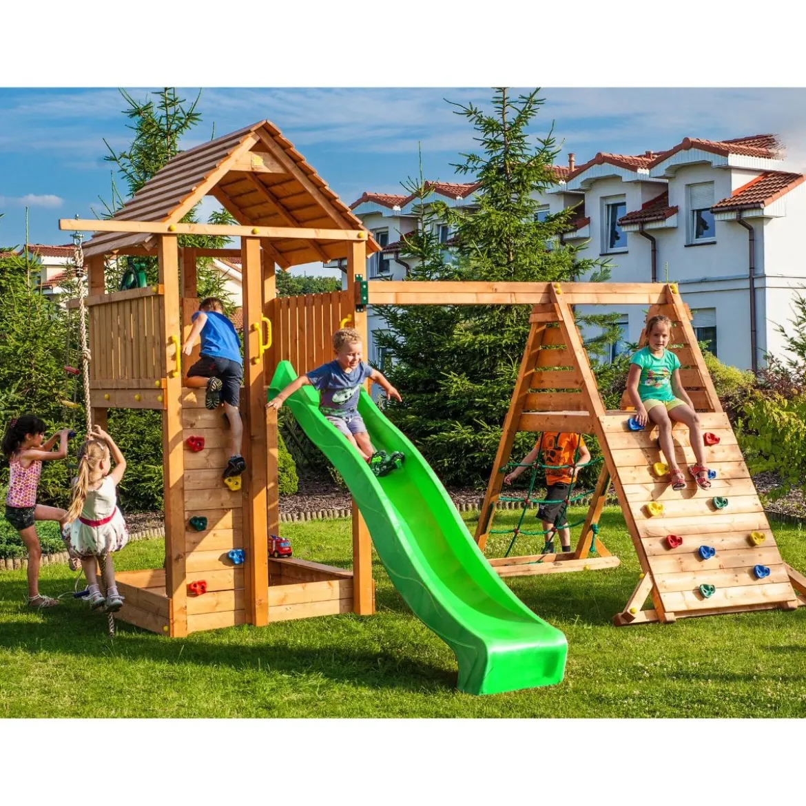 Parco Giochi in Legno Scivolo Sabbiera Corda Arrampicata 560x445x305 cm