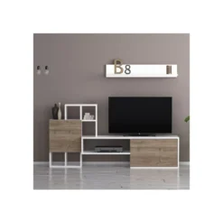 Parete Attrezzata in Legno Bianco e Noce Mobile Porta TV Moderno per Salotto