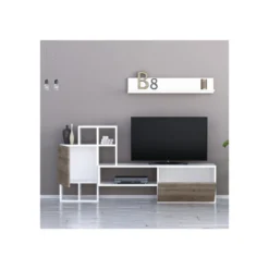 Parete Attrezzata in Legno Bianco e Noce Mobile Porta TV Moderno per Salotto