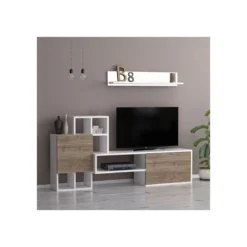 Parete Attrezzata in Legno Bianco e Noce Mobile Porta TV Moderno per Salotto