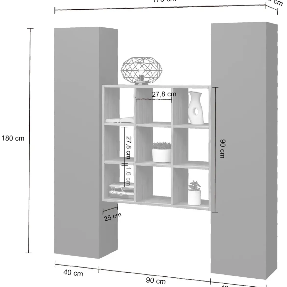 Parete Attrezzata Libreria per Soggiorno Antracite Opaco Rovere 170 cm