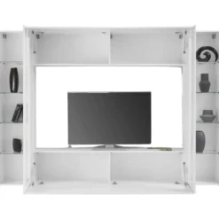 Parete Attrezzata per Soggiorno con 2 Vetrine Bianco Lucido Porta TV