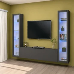 Parete Attrezzata Soggiorno con 2 Vetrine Porta TV Antracite Opaco