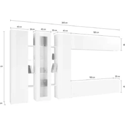Parete Attrezzata Soggiorno Asimmetrica 340cm Colonne Vetrina Porta Tv