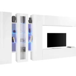 Parete Attrezzata Soggiorno Asimmetrica 340cm Colonne Vetrina Porta Tv