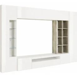 Parete Attrezzata TV Moderna 290 cm in Legno Bianco Lucido Cemento