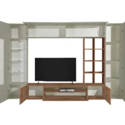 Parete Attrezzata TV Vetrina Pensili 290 cm in Legno Tortora Rovere