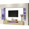 Parete Attrezzata 2 Vetrine Porta TV Libreria Beige Rovere Soggiorno
