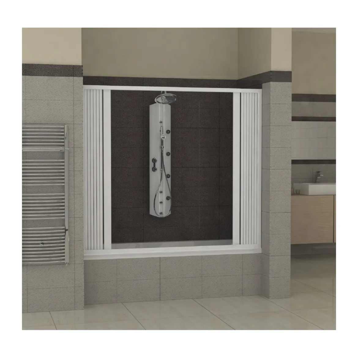 Parete Box Doccia Vasca da Bagno in PVC Nicchia a Soffietto Sopravasca un Lato
