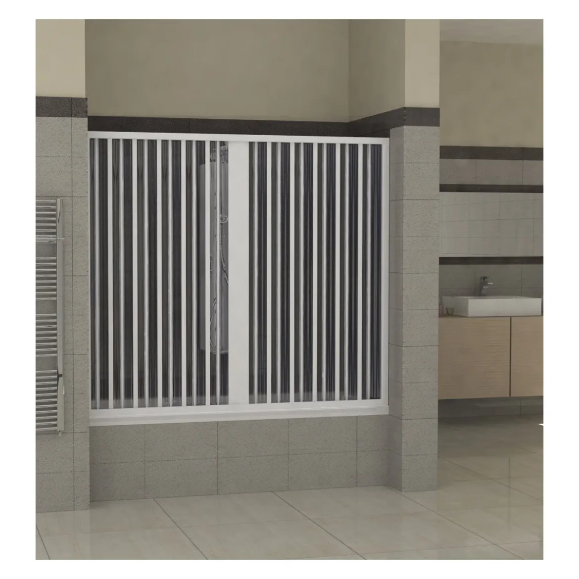 Parete Box Doccia Vasca da Bagno in PVC Nicchia a Soffietto Sopravasca un Lato