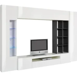 Parete da Soggiorno Mobile TV Vetrina Pensili 290 cm Bianco Report