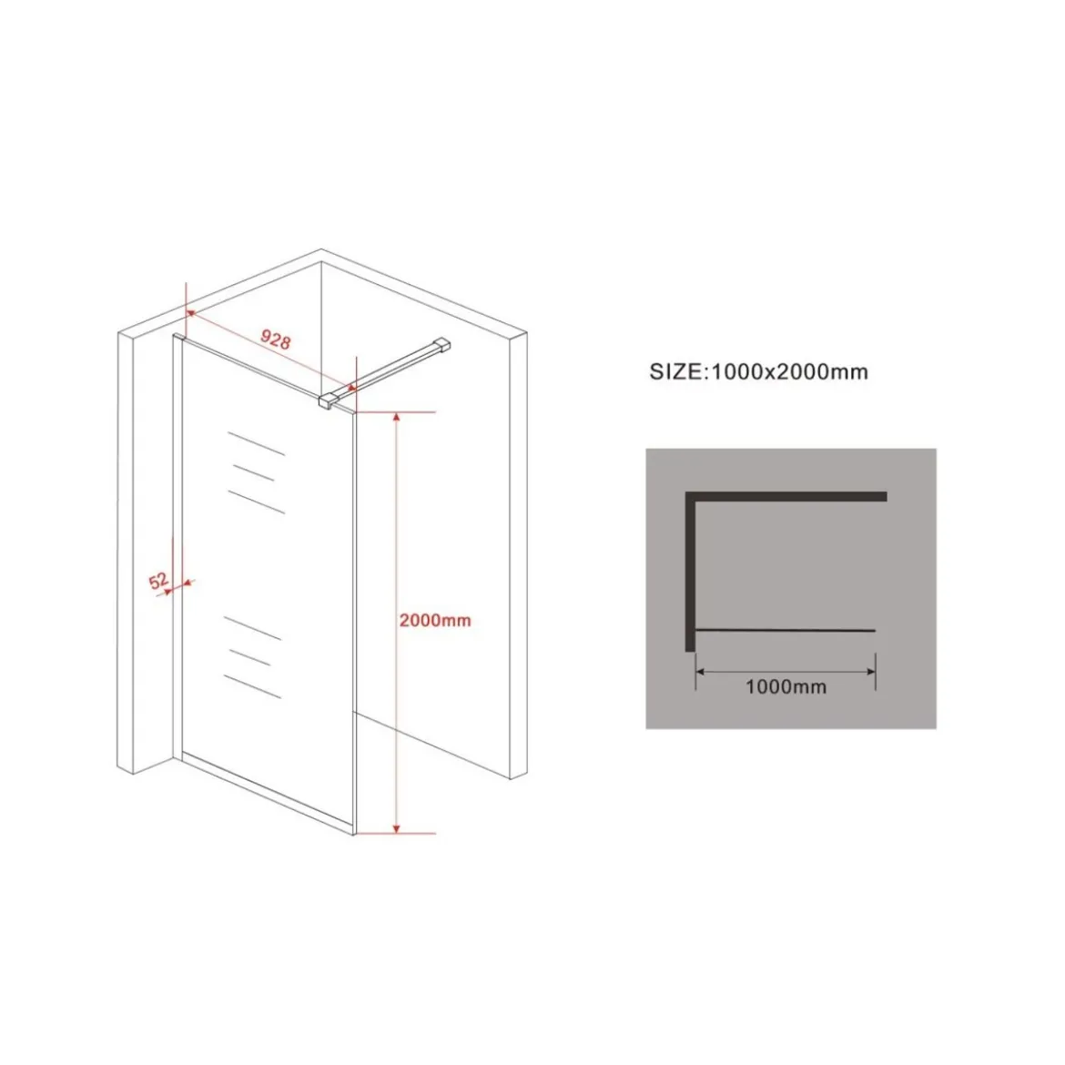 Parete Doccia Walk In 100 120 140 Box 8 mm 1 Lato Anta Fissa Vetro
