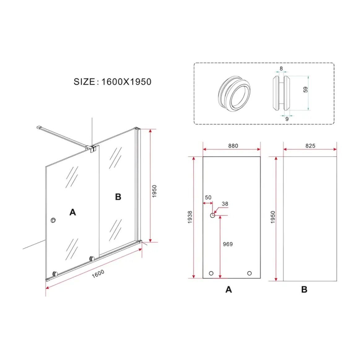 Parete Doccia Walk In 8 mm 100 120 140 160 180 Box Anta Scorrevole