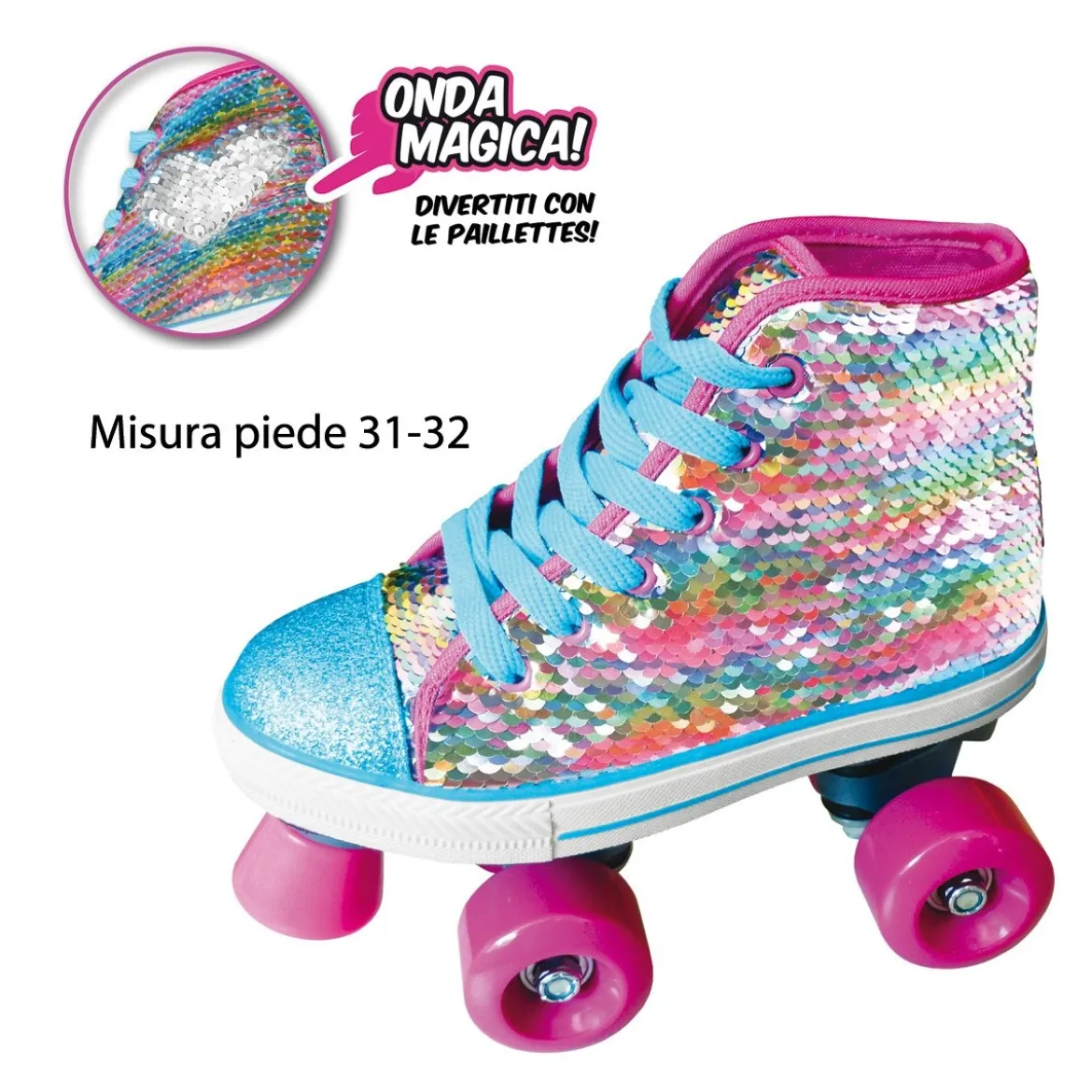 Pattini a Rotelle Sneaker Scarpa 31 32 con Paillettes Freno 4 Ruote da Bambina