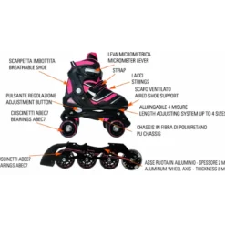 Pattini Bambini 2 in 1 L 38-41 Trasformabili a Rotelle in Linea Fucsia