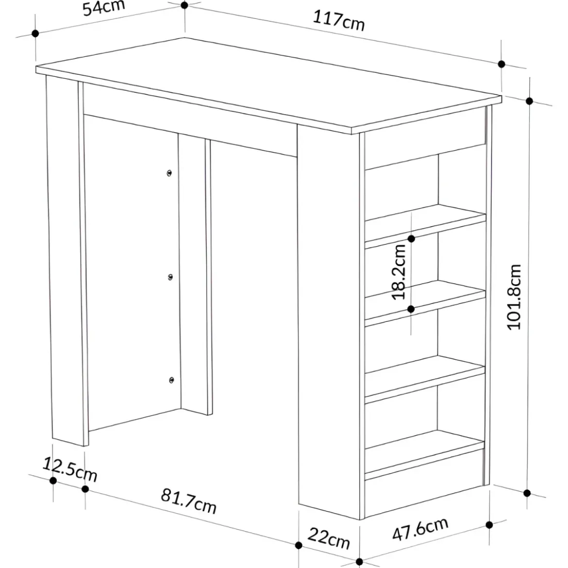 Penisola Cucina Alta 117x54 Tavolo Snack Antracite Ripiani Salvaspazio