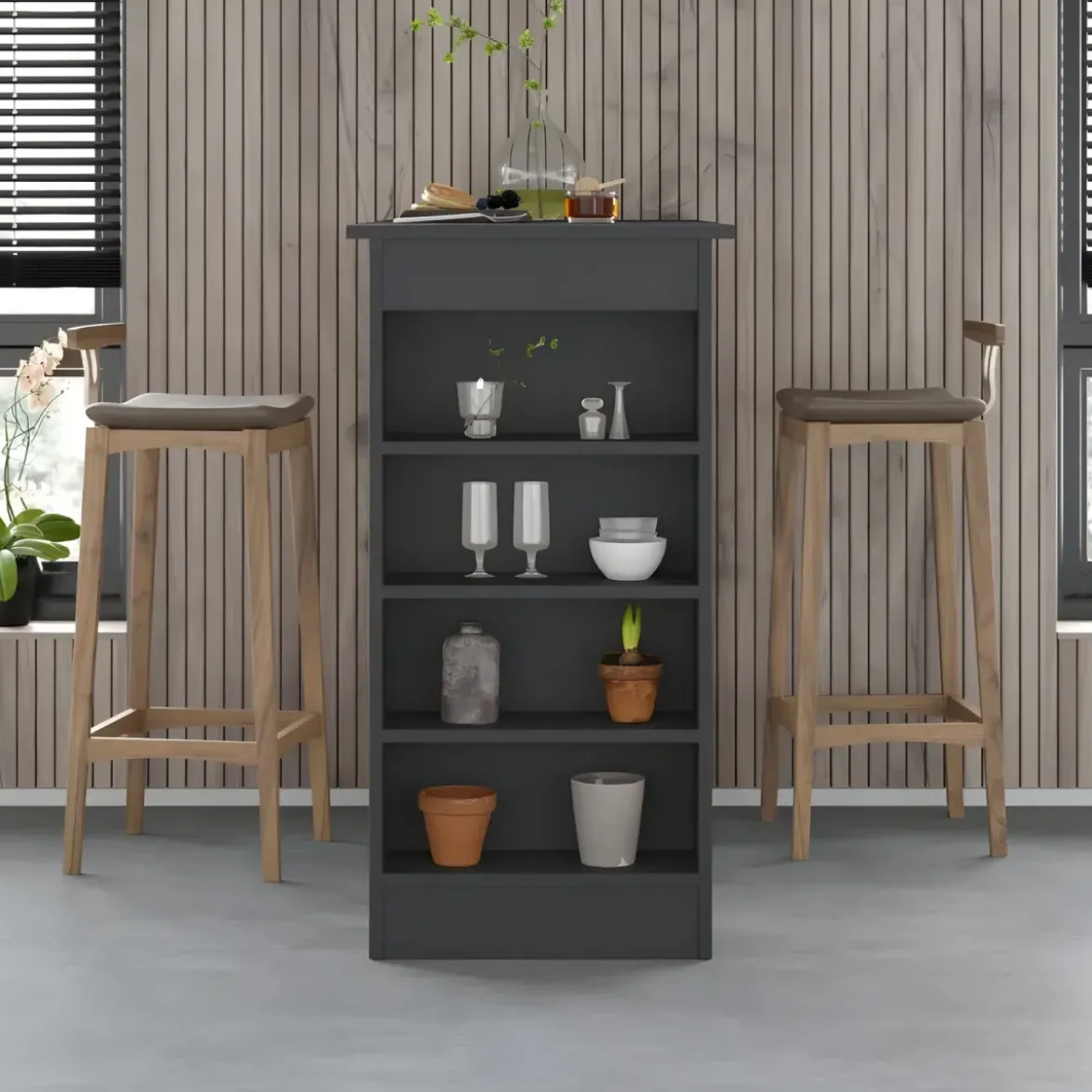 Penisola Cucina Alta 117x54 Tavolo Snack Antracite Ripiani Salvaspazio