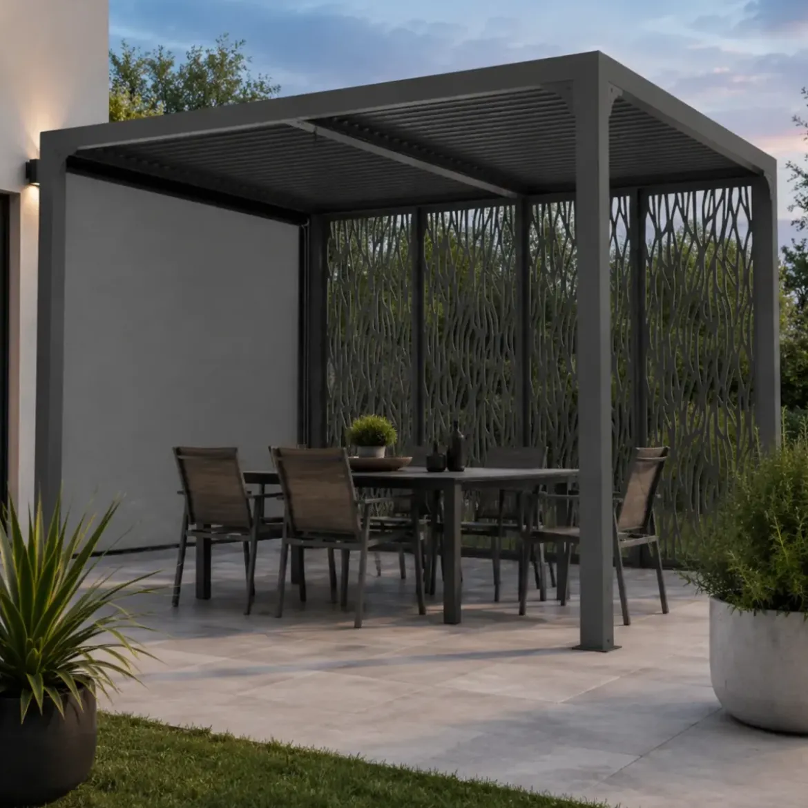 Pergola Bioclimatica Alluminio con Tenda Pannelli Privacy 240x300 cm