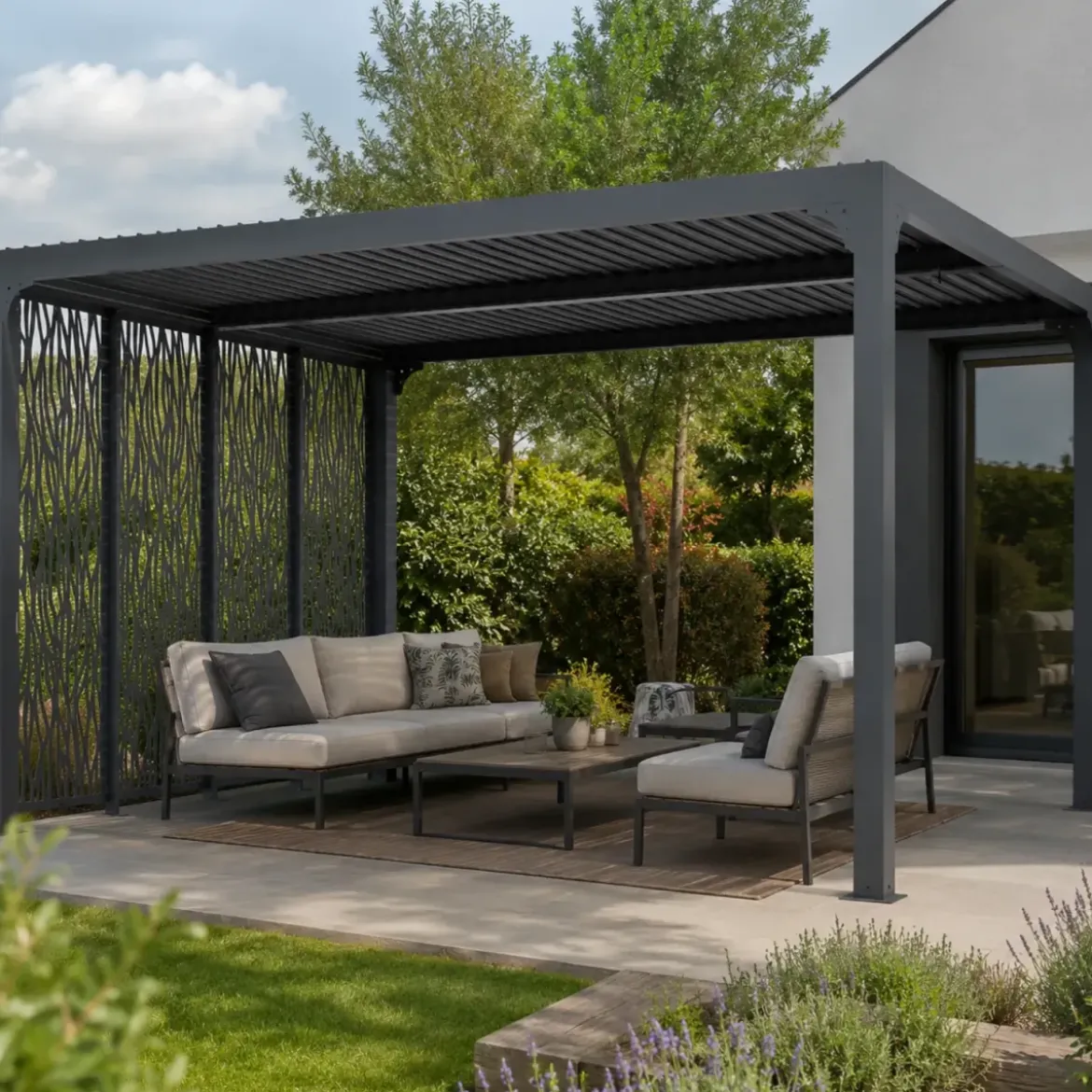 Pergola Bioclimatica con 4 Pannelli Frangivista 360x300 cm Alluminio