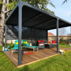 Pergola Bioclimatica Doppia 360x600 in Alluminio con 2 Tende Laterali