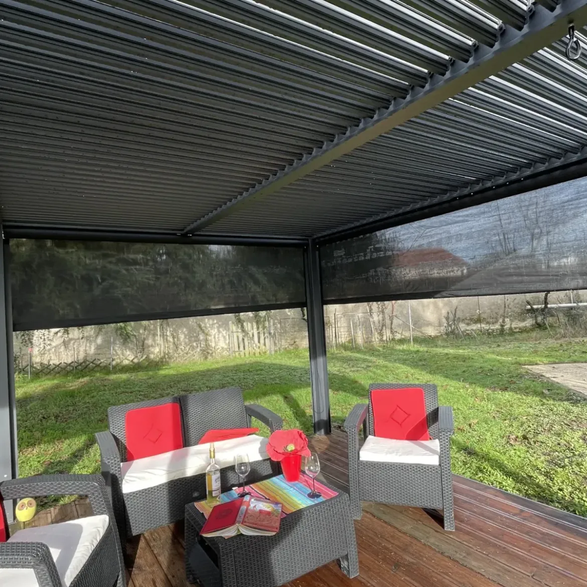 Pergola Bioclimatica Doppia 360x600 in Alluminio con 2 Tende Laterali