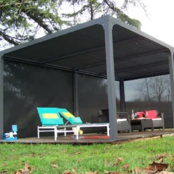 Pergola Bioclimatica Doppia 360x600 in Alluminio con 2 Tende Laterali