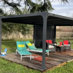 Pergola Bioclimatica Doppia 360x600 in Alluminio con 2 Tende Laterali