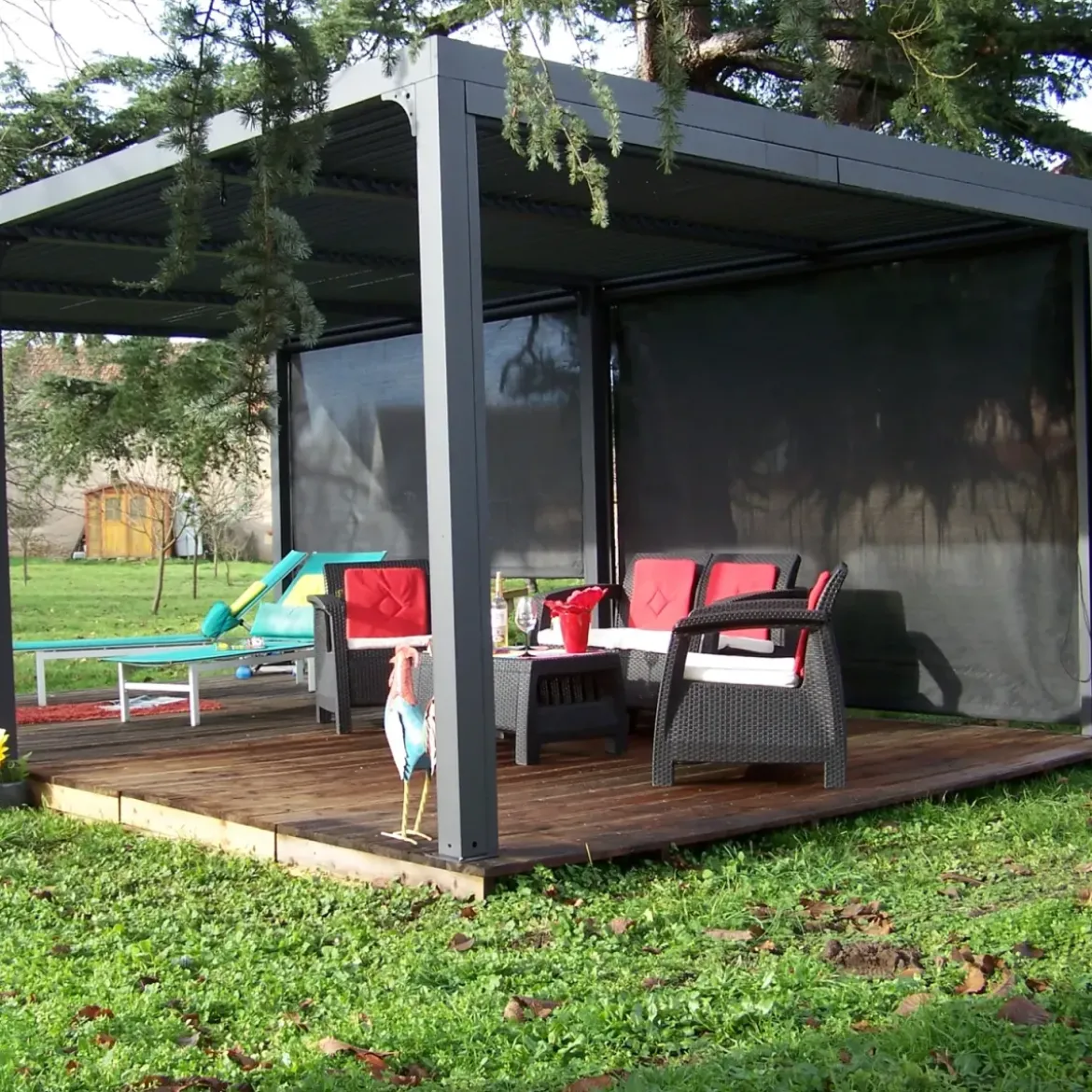 Pergola Bioclimatica Doppia 360x600 in Alluminio con 2 Tende Laterali