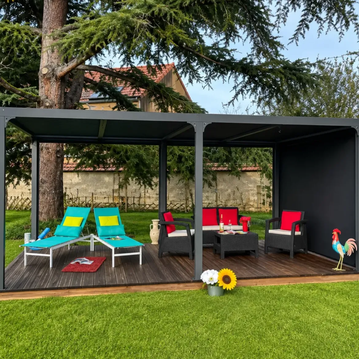 Pergola Bioclimatica Doppia 360x600 Lamelle Orientabili Tenda Laterale