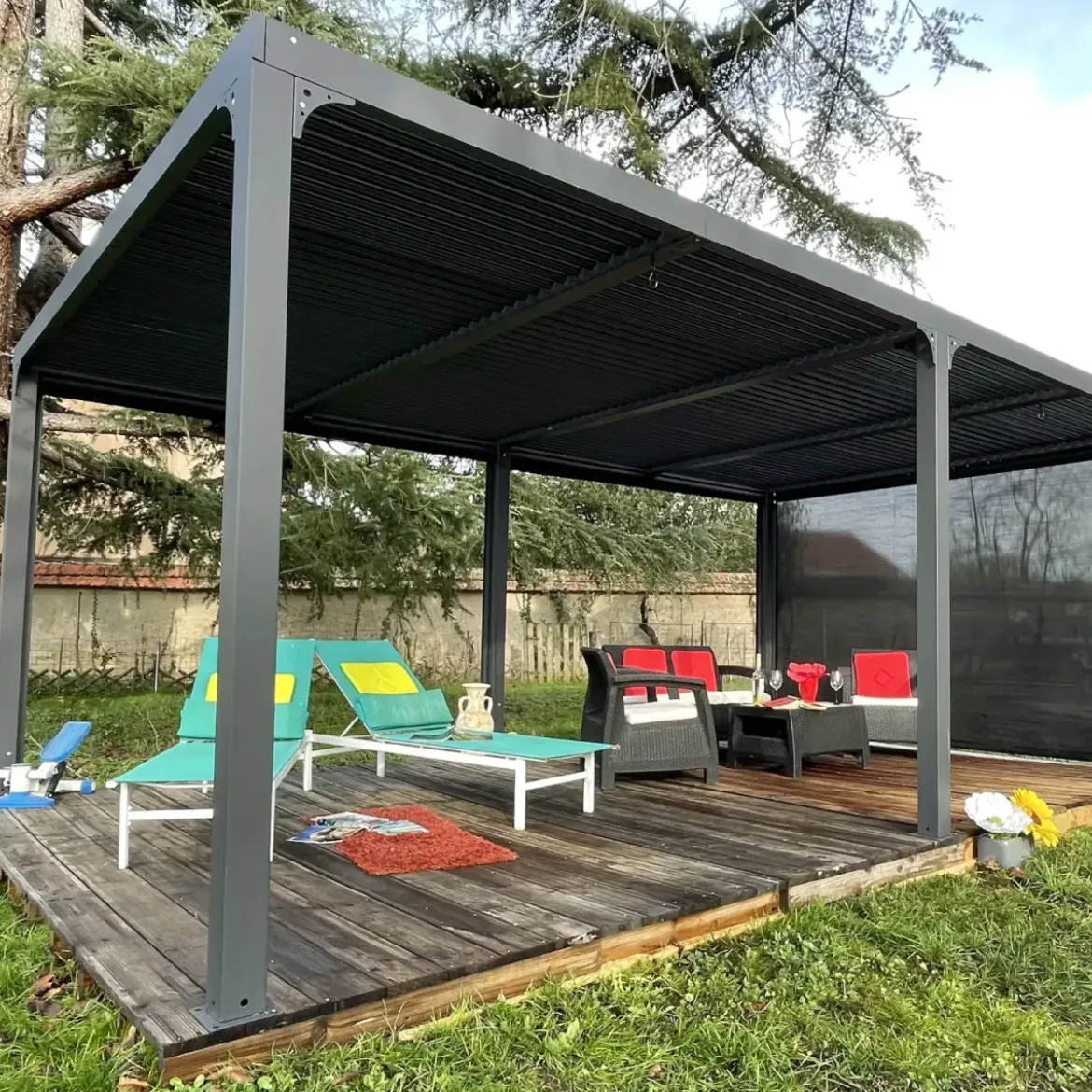 Pergola Bioclimatica Doppia 360x600 Lamelle Orientabili Tenda Laterale