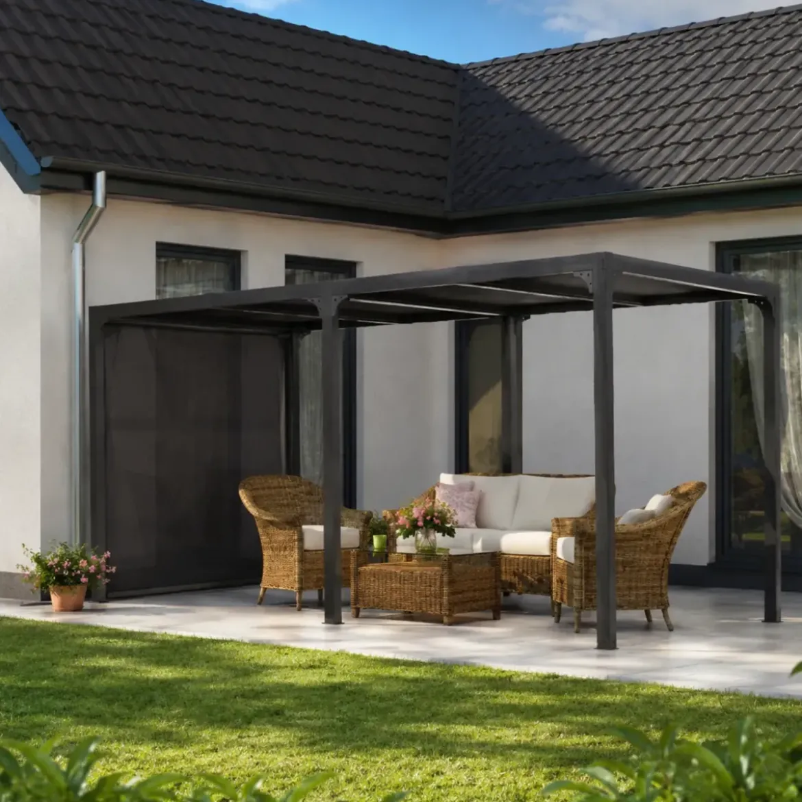 Pergola Bioclimatica Doppia 360x600 Lamelle Orientabili Tenda Laterale