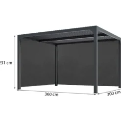 Pergola Bioclimatica in Alluminio 360x300 cm con 2 Teli Laterali Grigi