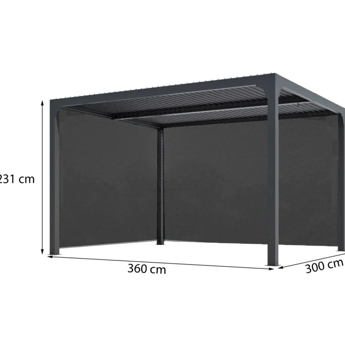 Pergola Bioclimatica in Alluminio 360x300 cm con 2 Teli Laterali Grigi