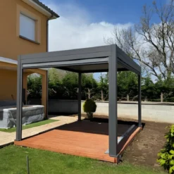 Pergola Bioclimatica in Alluminio 360x300 cm con 2 Teli Laterali Grigi