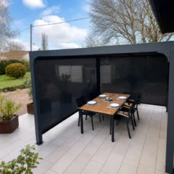 Pergola Bioclimatica in Alluminio 360x300 cm con 2 Teli Laterali Grigi