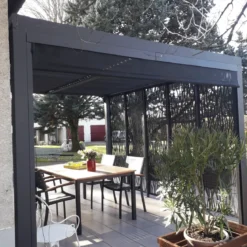 Pergola Bioclimatica in Alluminio 360x300 cm con Tenda e 5 Pannelli
