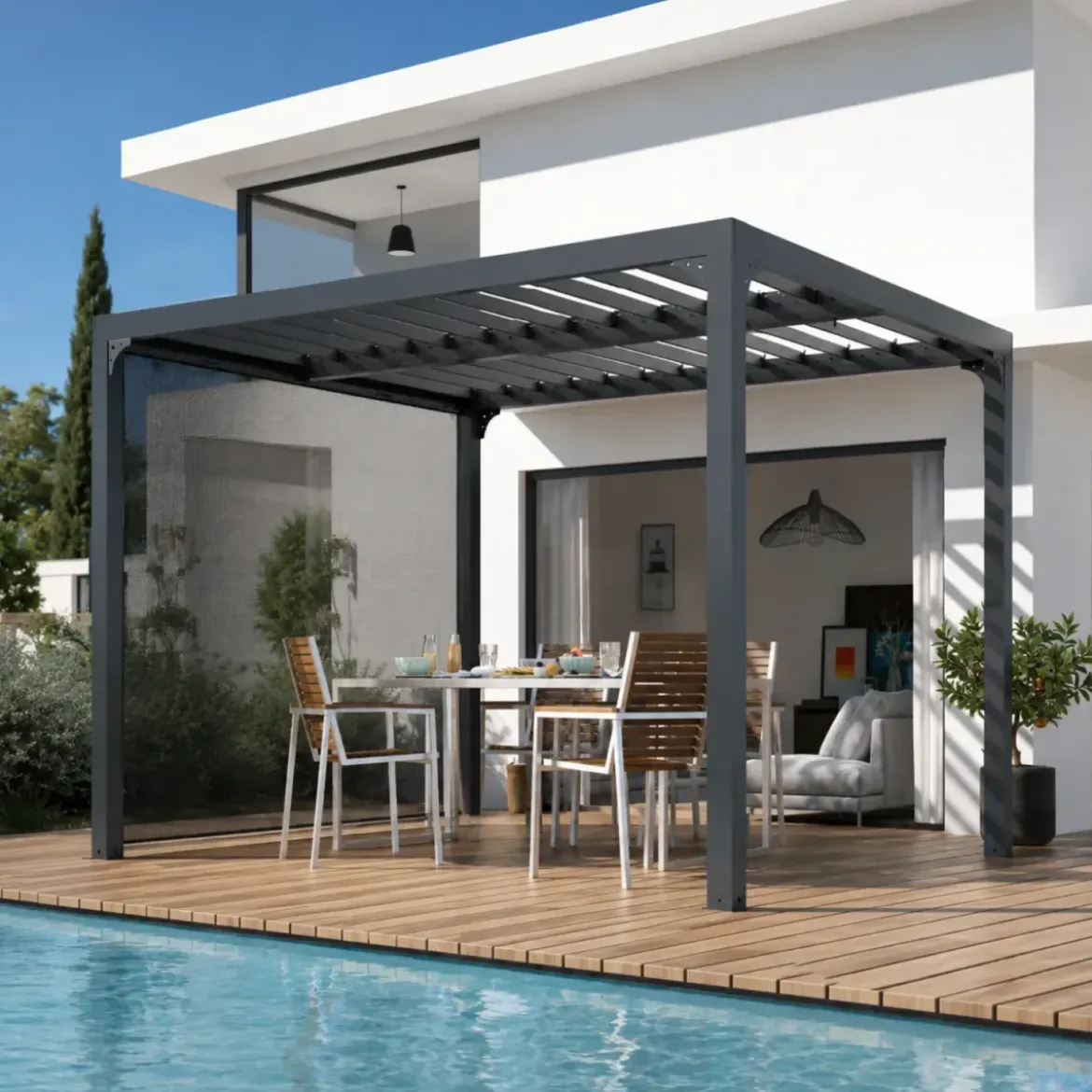 Pergola Bioclimatica Telo Laterale Lame Orientabili 360x300 cm Alluminio