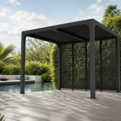 Pergola Bioclimatica 240x300 cm Alluminio Grigio con Pannelli Privacy
