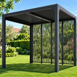 Pergola Bioclimatica 240x300 cm Alluminio Grigio con Pannelli Privacy