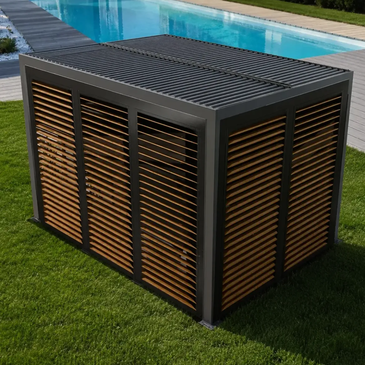 Pergola Bioclimatica 360x300 cm con Lamelle Effetto Legno 2 Lati
