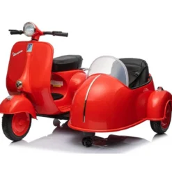 Piaggio Vespa con Sidecar Rosso Moto Elettrica da Bambini a Batteria 12 V